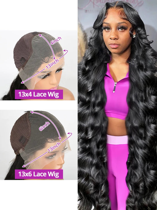 High 300 Density 13x4 Body Wave Wave Lace Frontal Wig 40 46 Inch Water Wave 13x6 HD Lace Front Human Hair Wigs For Balck Women