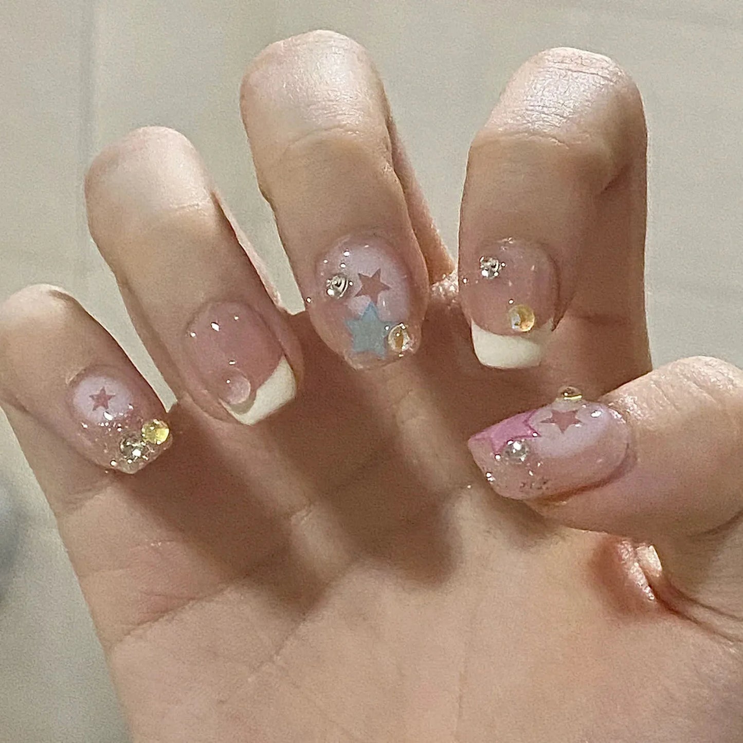 Rhinestones Decor Artificial Nail Glossy Waterproof False Nail Art Decor