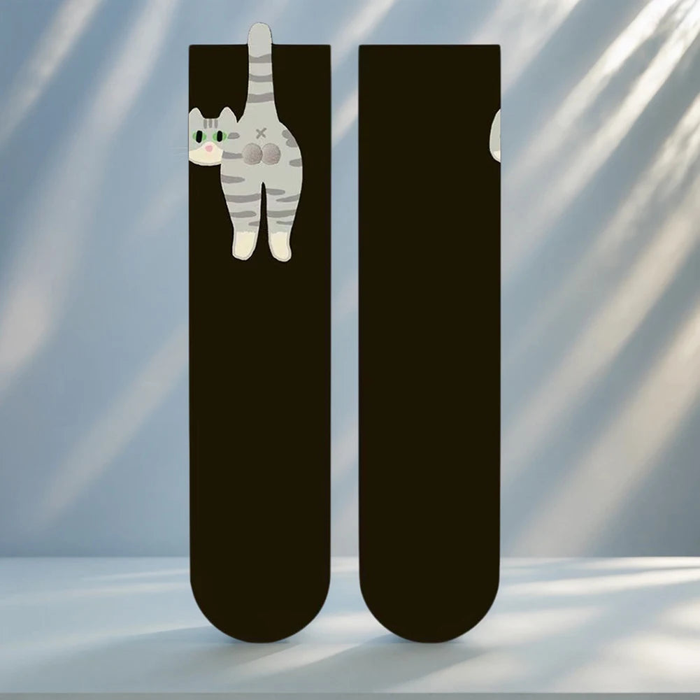2Pcs Funny Cotton Socks Breathable Cartoon Animal Socks Cat Middle Tube Socks Novelty Gifts for Cat Lovers
