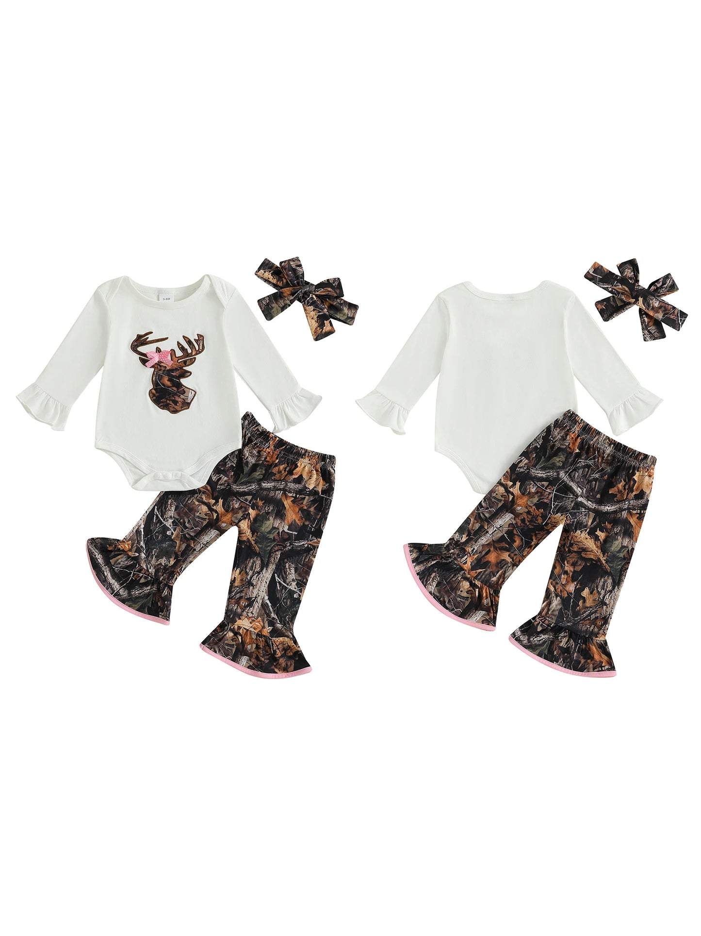 Toddler Girl Winter Outfit Elk Patterned Sweater Long Sleeve Top and Pants Set with Matching Headband 3 Piece Ensemble