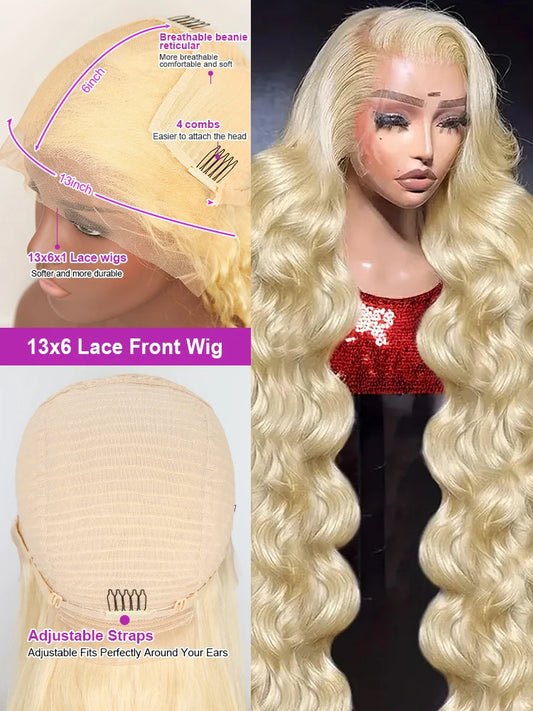 30 40 Inch 13x4 Lace Frontal Wig 613 Honey Blonde Brazilian Remy 613 Colored Body Wave 13x6 Lace Front Human Hair Wigs for Women