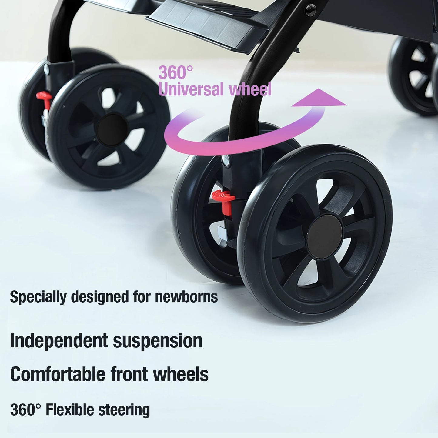 Lightweight Baby Stroller 4.6KG One-Hand Fold & Carry Recline 175° to Sit 5-Point Safety Harness Universal Wheels for Newborn+