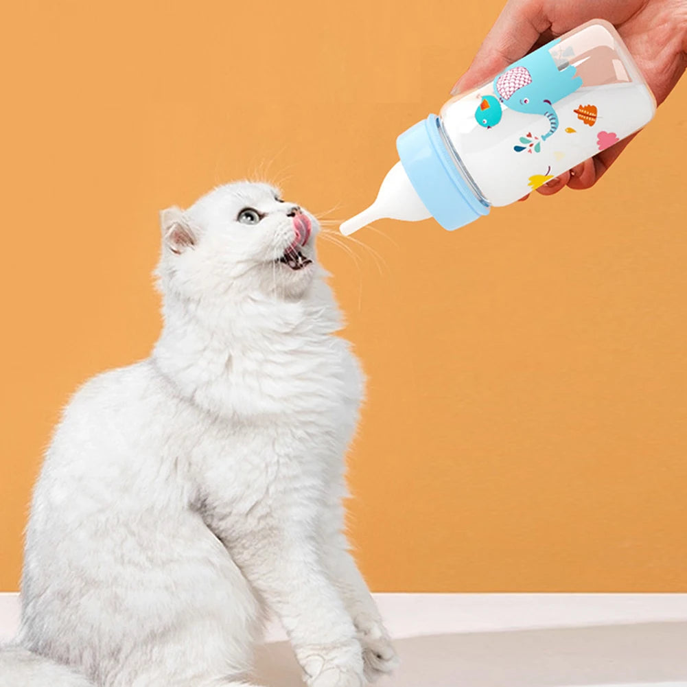 Small Pet Feeding Bottle 60ml/125ml Cute Kitten Feeding Bottle PP Cartoon Animals Nursing Bottle for Newborn Kittens Puppies