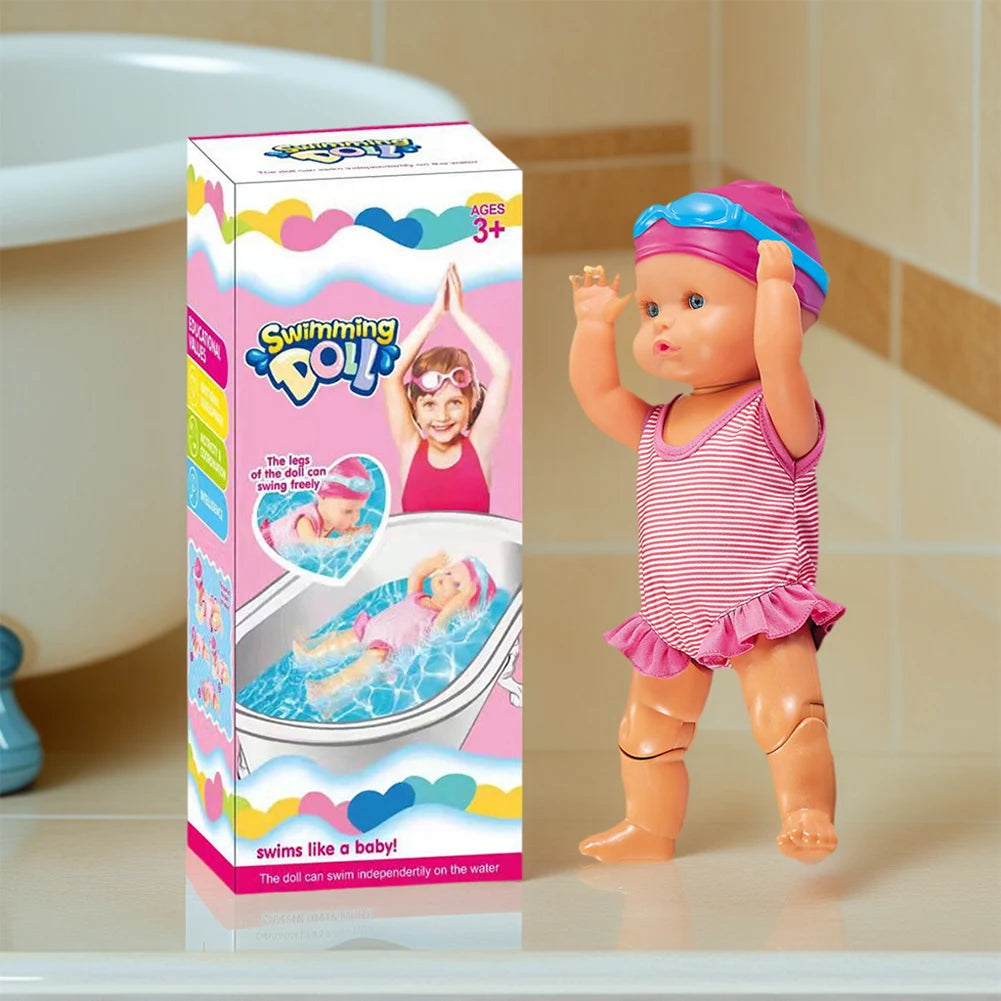Swimmer Doll Waterproof Kids Bathroom Bath Toy with Movable Joint and Detachable Suit for Girls Birthday Gift for Kids