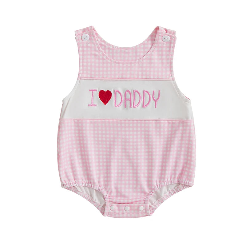 Cute Baby Girls Rompers with Adorable Letter Embroidery and Plaid Design Sleeveless Round Neck Infant Bodysuits Jumpsuits for