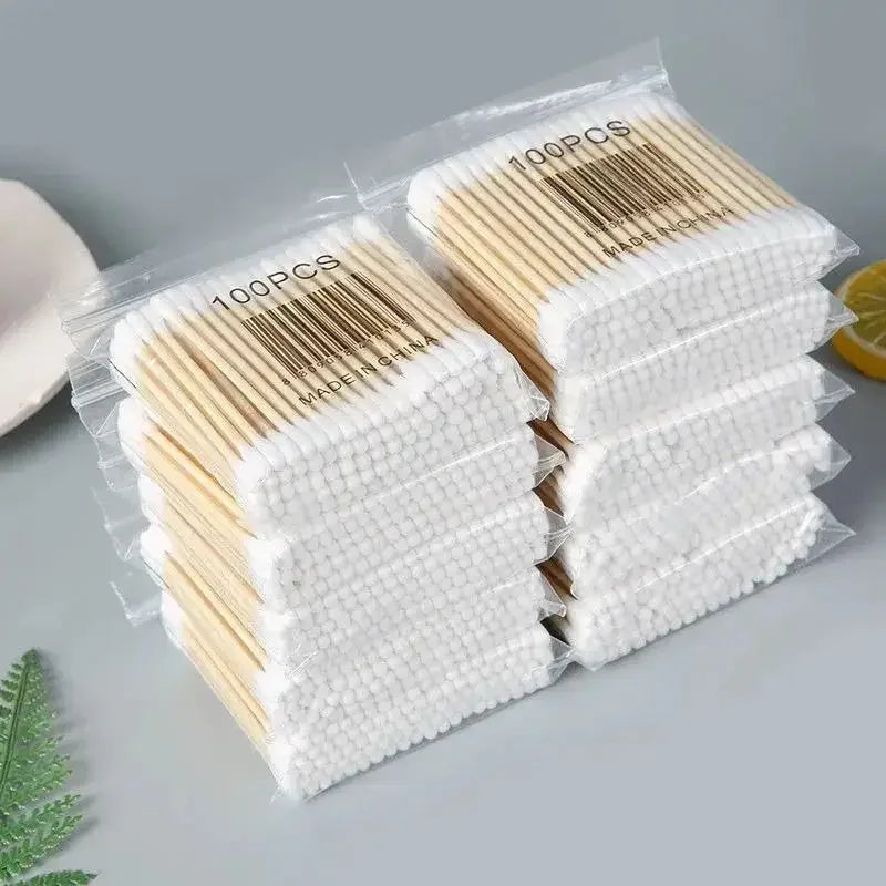 500pcs Double Head Wood Cotton Swab Nose Ears Cleaning Women Makeup Tools Lipstik Cotton Buds Tip Sticks Health Care