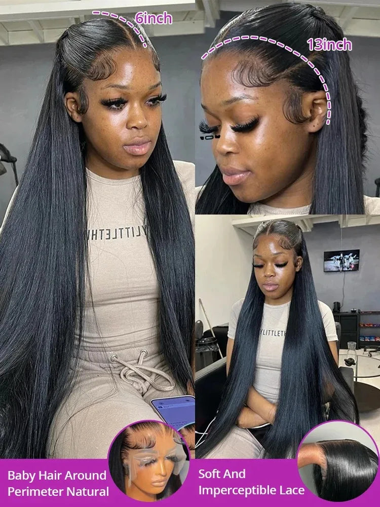 42 Inch 13x6 Bone Straight HD Lace Frontal Wigs 13x4 Transparent Lace Front Brazilian Pre Plucked Human Hair Wig For Black Women