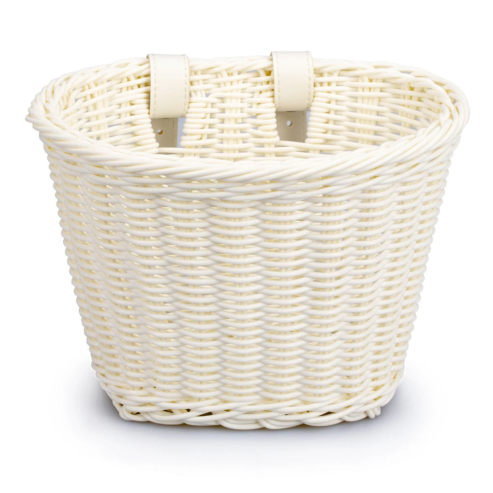 Rattan Bike Basket Front Handlebar Waterproof Handwoven Vintage Bicycle Basket for Kids and Adults