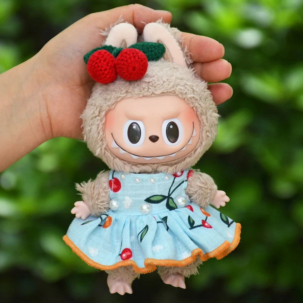 Mini Doll Outfit Cotton Elk Coat Doll Accessory Cherry Pleated Skirt Hairpin Set Reusable for Baby Kid DIY Creative Toy