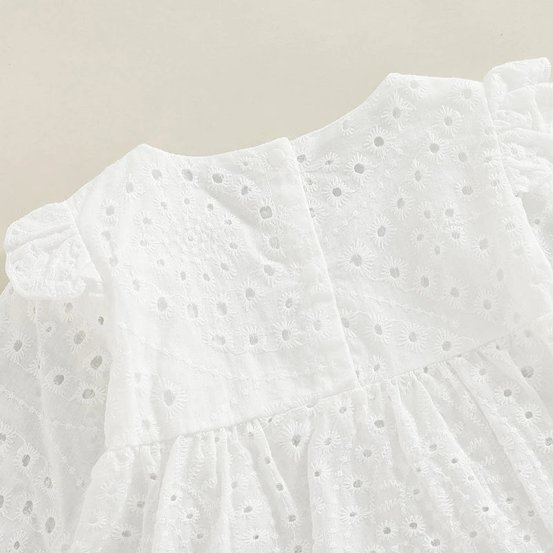 Adorable Infant Girls Outfit with Stylish Round Neck Long Sleeve Top and Cute Ruffle Shorts for a Casual Look
