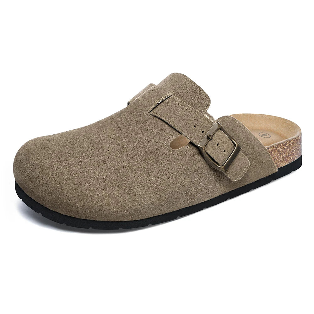 Women's Suede Clogs Shoes Adjustable Buckle Slip Casual Fashion Footbed Home Clog Falt Slippers New 2024