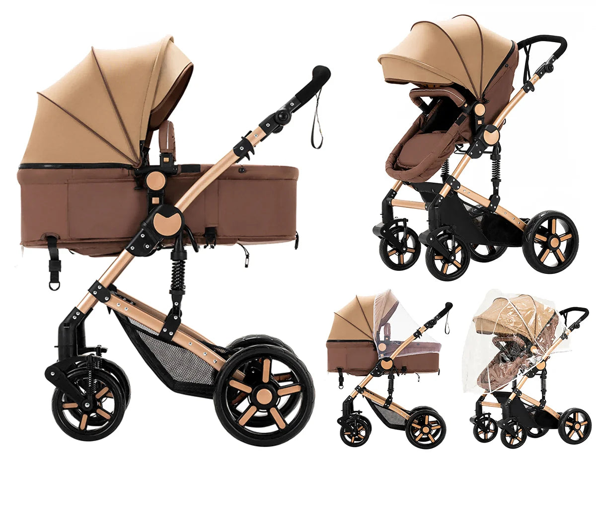 2 in 1 Baby Stroller Baby Carriage Lightweight Stroller Travel System Stroller One Hand Fold Stroller for Travel with Canopy
