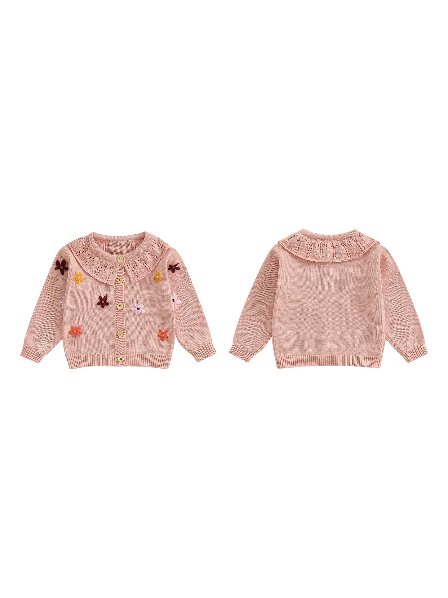 Infant Girl s Floral Embroidered Cardigan Sweater with Button Closure and Long Sleeves - Knit Top for Toddlers