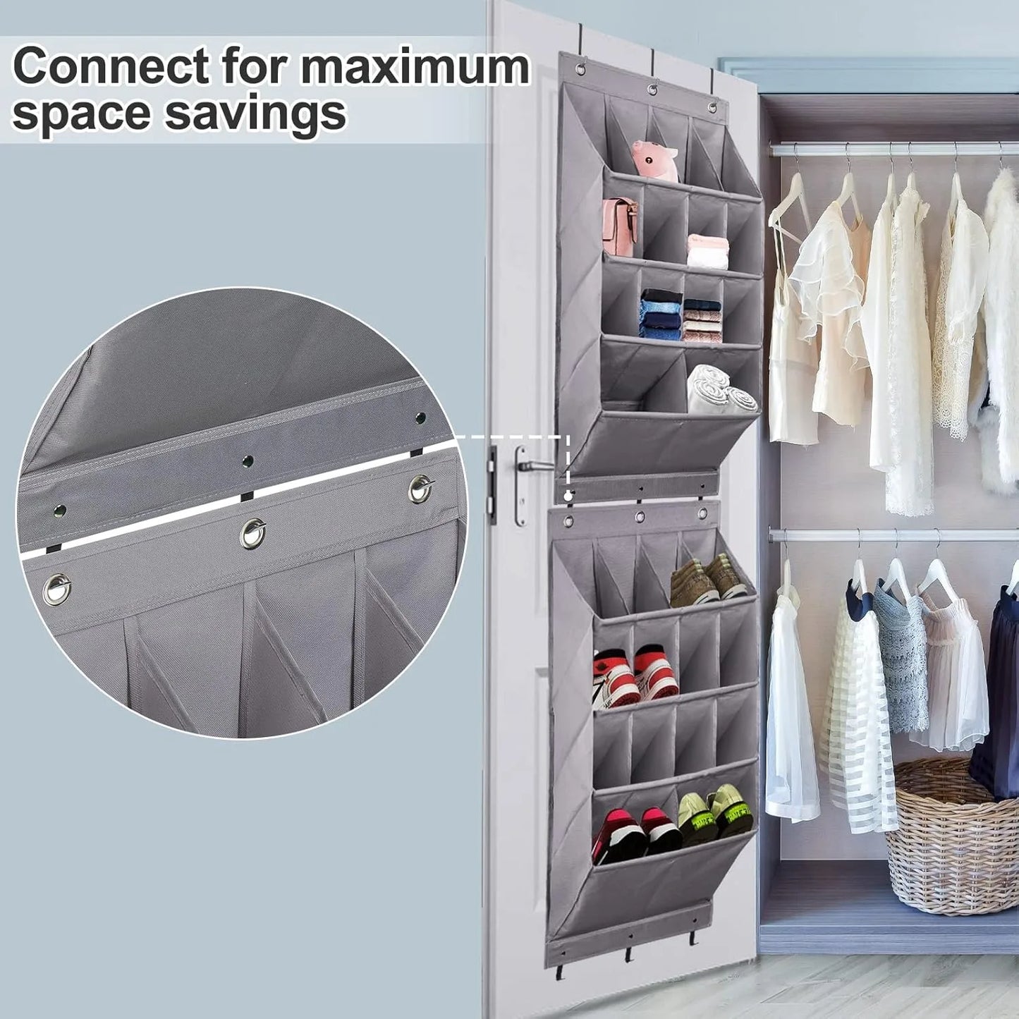 2 Pack Over the Door Shoe Organizer, Hanging Shoe Organizer Rack,24 Large Pockets and 4 Larger Storage Various Compartments