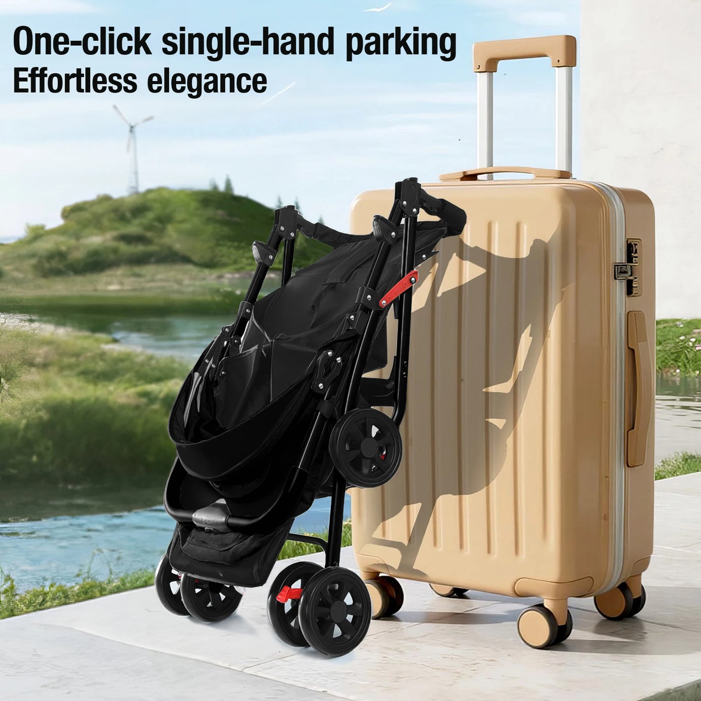 Lightweight Baby Stroller 4.6KG One-Hand Fold & Carry Recline 175° to Sit 5-Point Safety Harness Universal Wheels for Newborn+