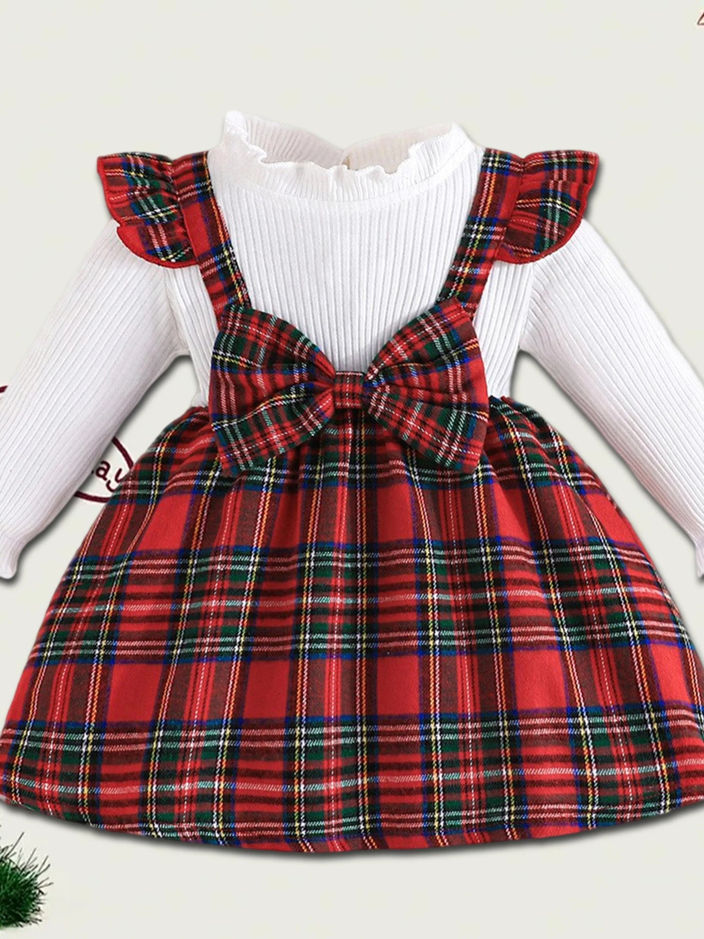 Toddler Christmas Outfit Red and Green Plaid Dress with Matching Headband Festive Holiday Costume for Baby Girl