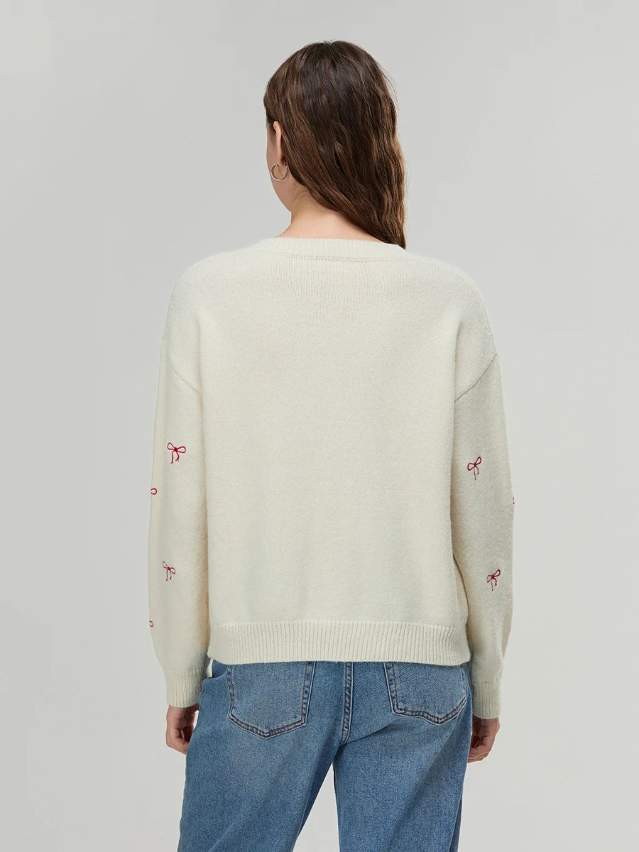 Women s Floral Embroidered Cardigan with Crew Neck and Button Down Closure Long Sleeve Knit Sweater for Casual Street Style