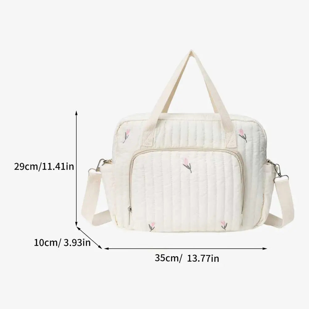 Bear/Flower Quilted Utility Tote Bag Multifunctional Travel Diaper Tote Adjustable Strap Crossbody Maternity Bag Luggage Bag