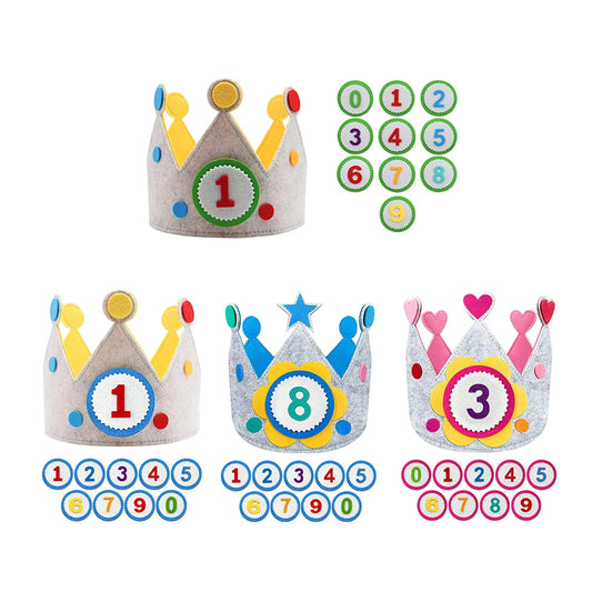 Felt Birthday Crown Children Day Gift Interchangeable Numbers Crown Adjustable Size for Girls Boys Birthday Party Decor