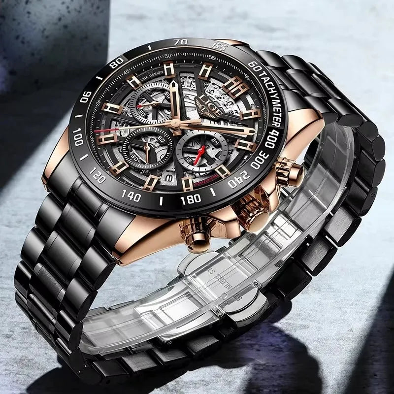 LIGE New Men Casual Sports Watch Top Brand Luxury Watch Waterproof Date Chronograph Stainless Steel Quartz Wristwatch for Men