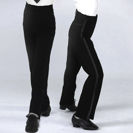 Black Modern Boys Men Latin Dance Pants Ballroom Performance Satin Trousers