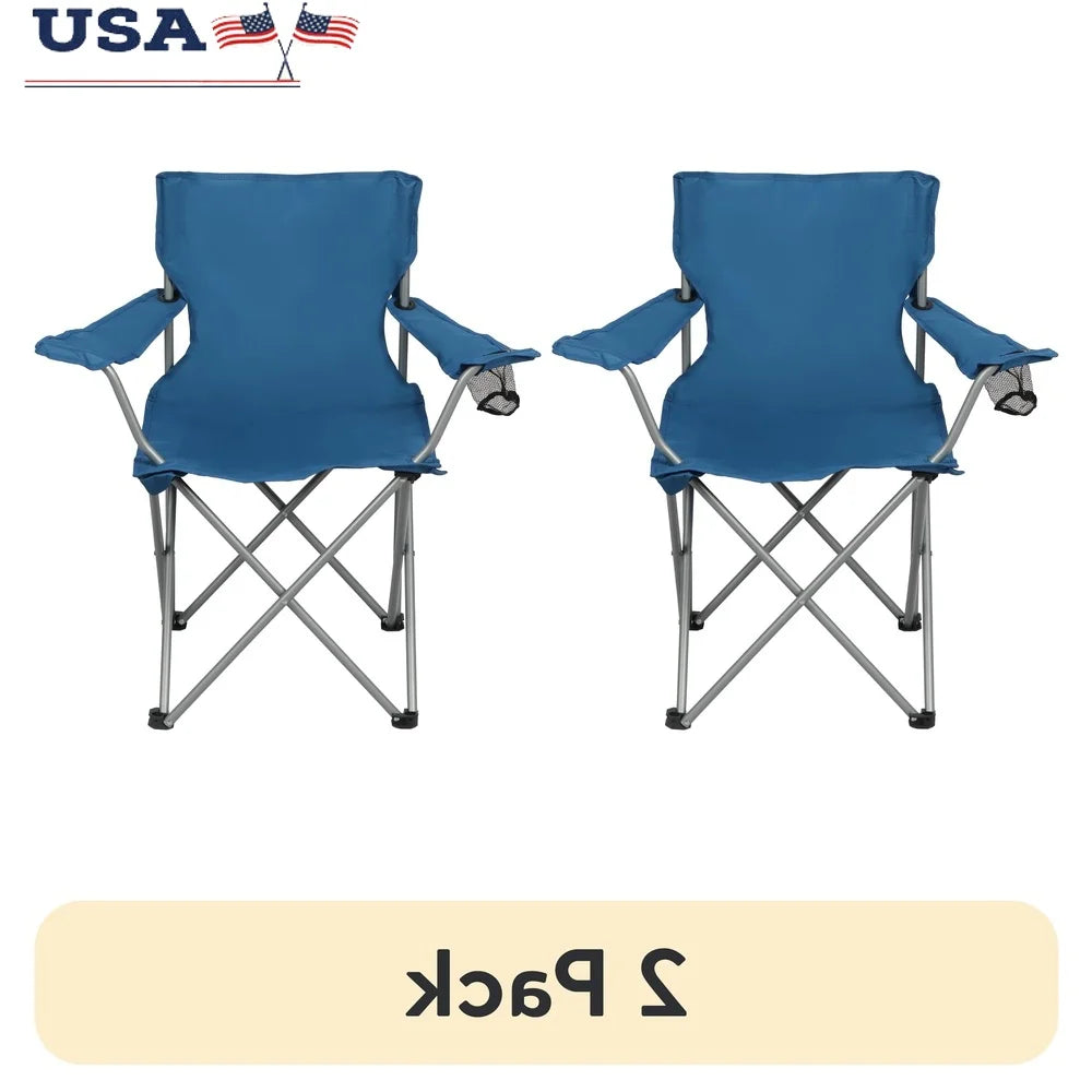 2 Pack Folding Camp Chair with Cup Holder Durable Steel Frame Portable Polyester Fabric Camping Tailgating Outdoor Activities