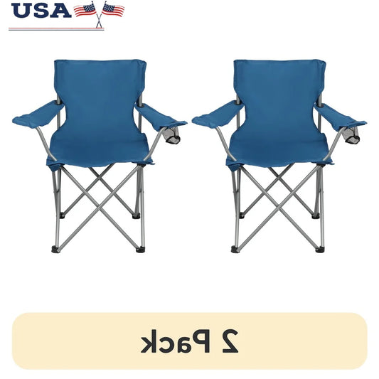2 Pack Folding Camp Chair with Cup Holder Durable Steel Frame Portable Polyester Fabric Camping Tailgating Outdoor Activities