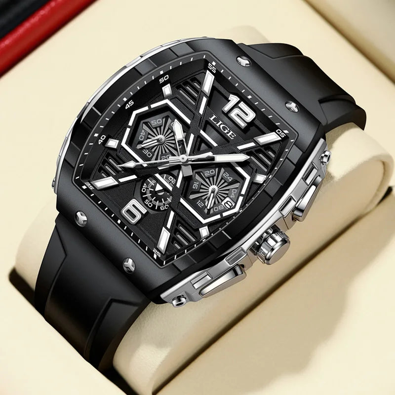 Reloj Hombre LIGE Men Watch Luxury Waterproof Quartz Wristwatch Raise Wrist Luminous Date Sports Silicone Clock Man Watches+Box