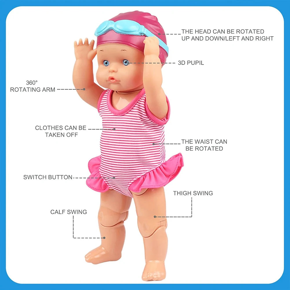 Swimmer Doll Waterproof Kids Bathroom Bath Toy with Movable Joint and Detachable Suit for Girls Birthday Gift for Kids