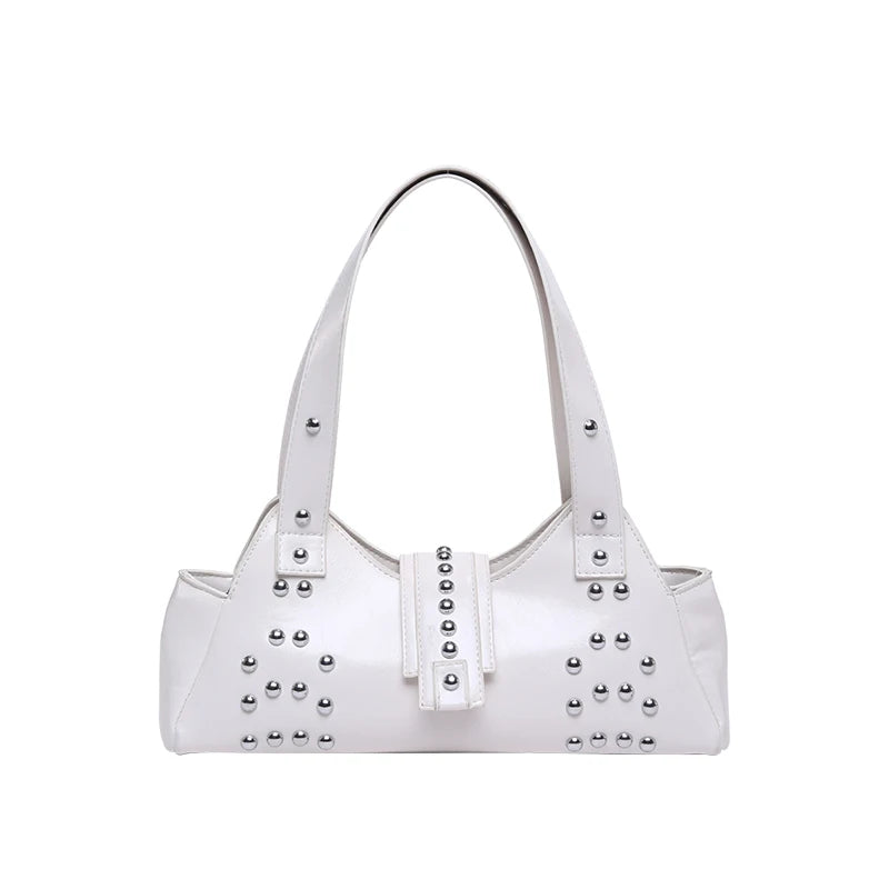 Shoulder Bag for Women Rivet Punk Underarm Bag PU Leather Studded Clutch Purse Trendy Hobo Purse for Work Travel Shopping