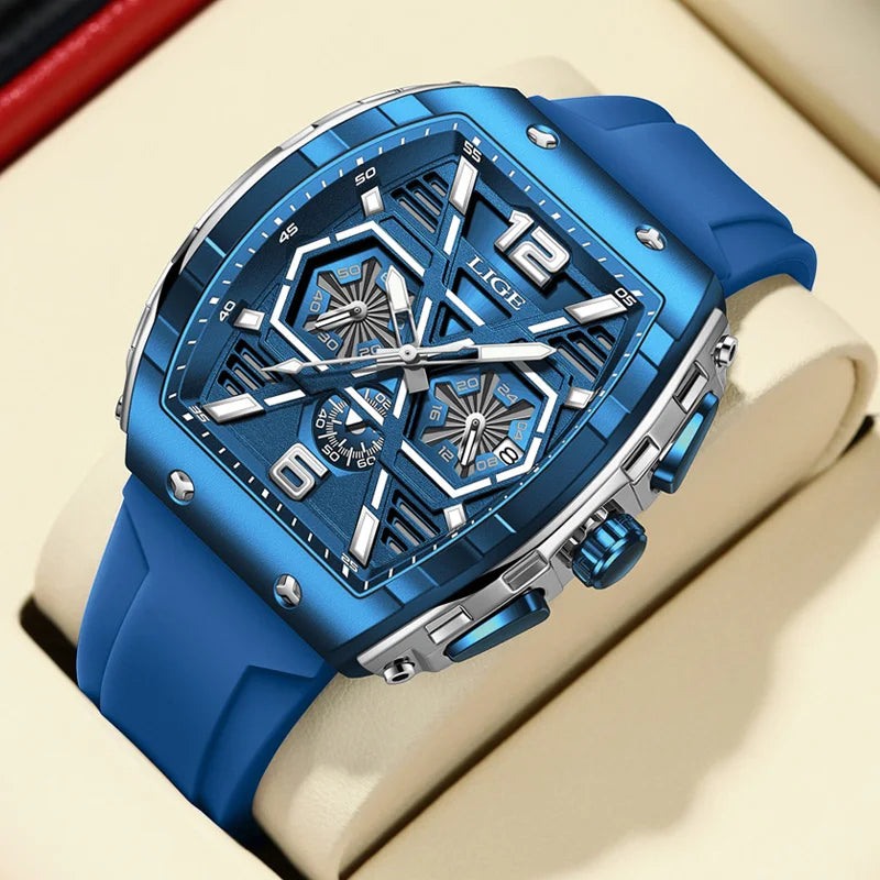 Reloj Hombre LIGE Men Watch Luxury Waterproof Quartz Wristwatch Raise Wrist Luminous Date Sports Silicone Clock Man Watches+Box