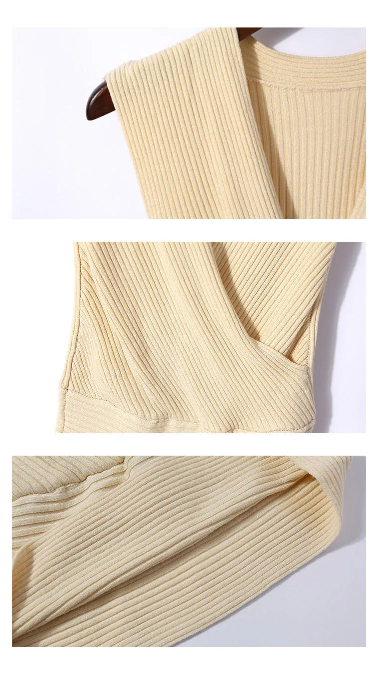 Sexy Deep V Neck Sweater Women 2025 New Womens Clothing Slim Bottoming Large Elastic Knitwear Rib Cotton Sleeveless Top Jerseys