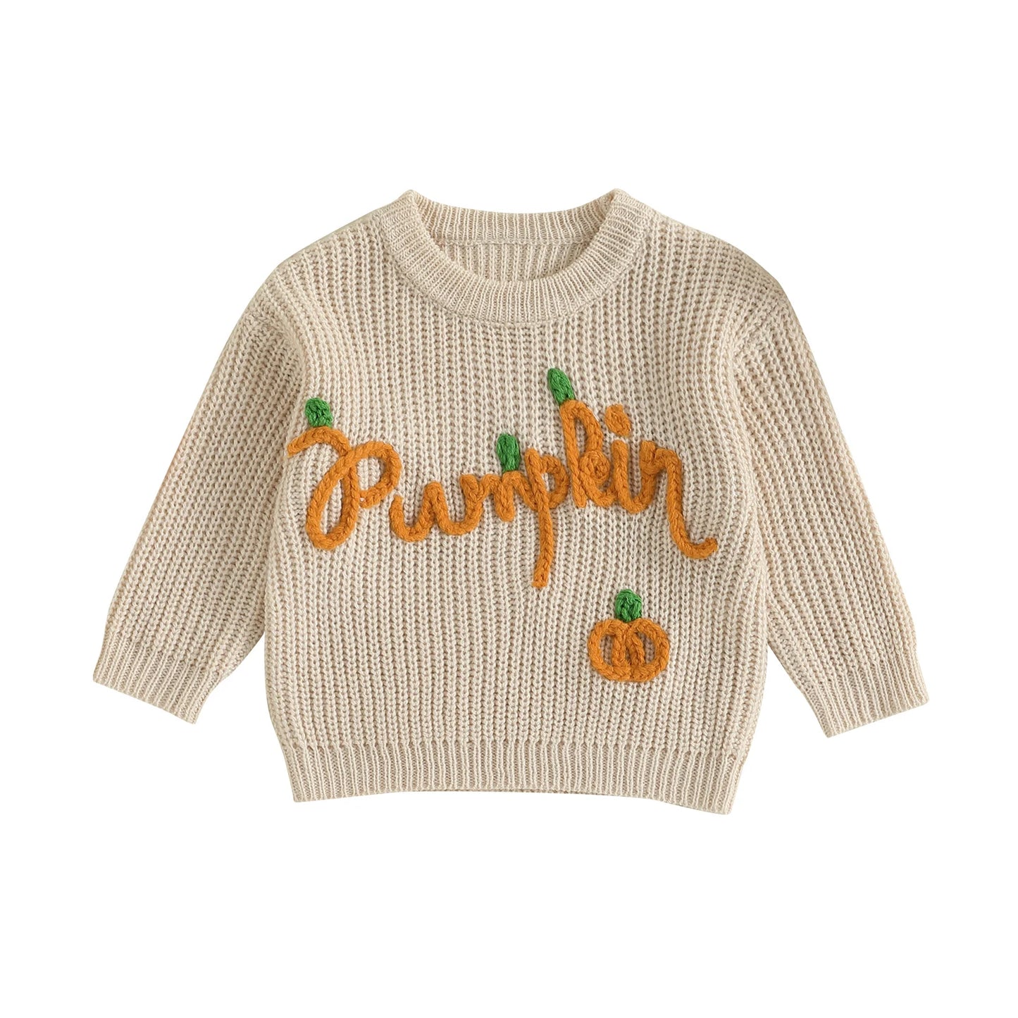 Toddler Halloween Sweater with Ghost Embroidery and Ribbed Crew Neck - Cozy Knit Pullover for Little Ones