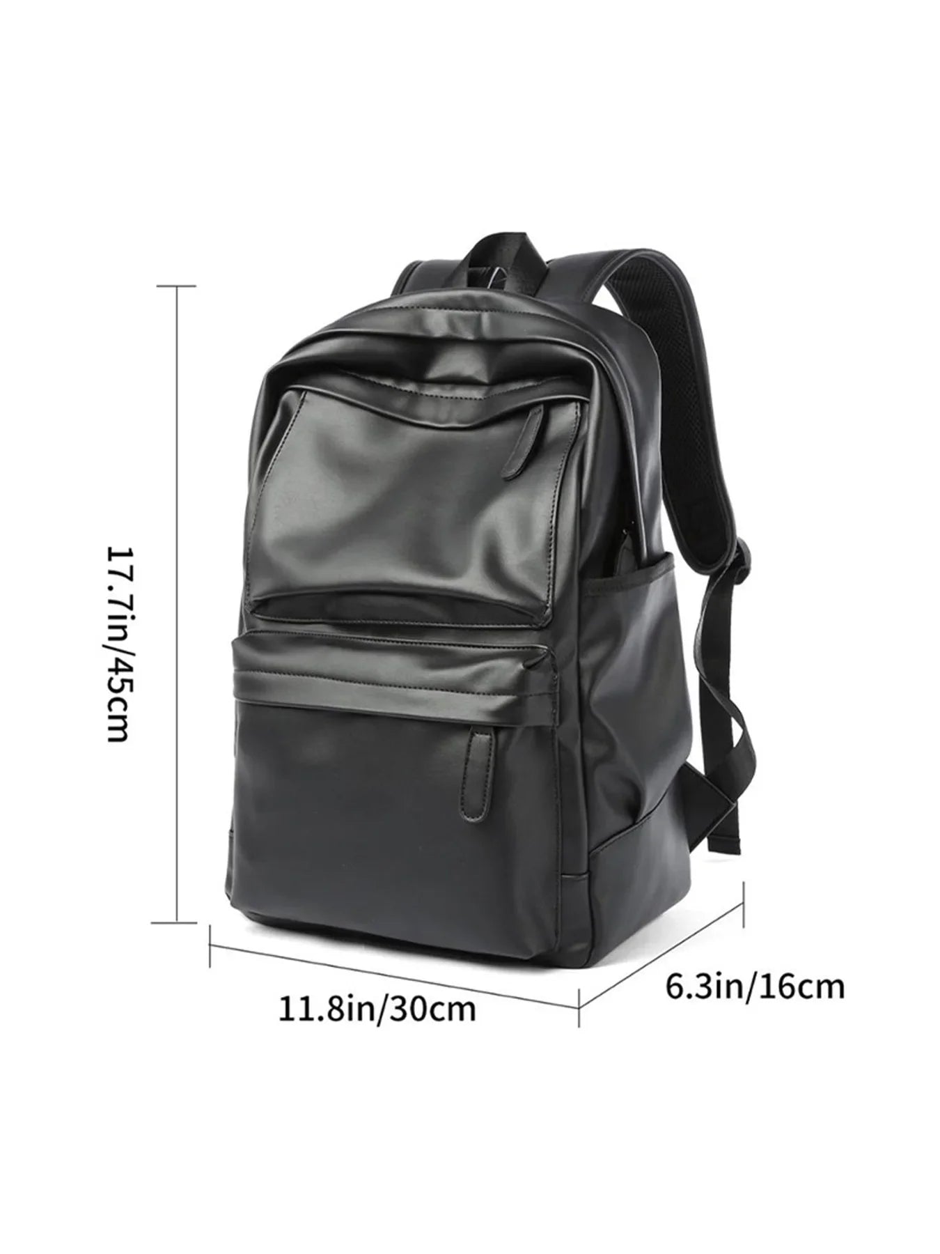 Men's Fashion Backpack PU Leather Waterproof Casual Travel Bag for 14-Inch Laptop