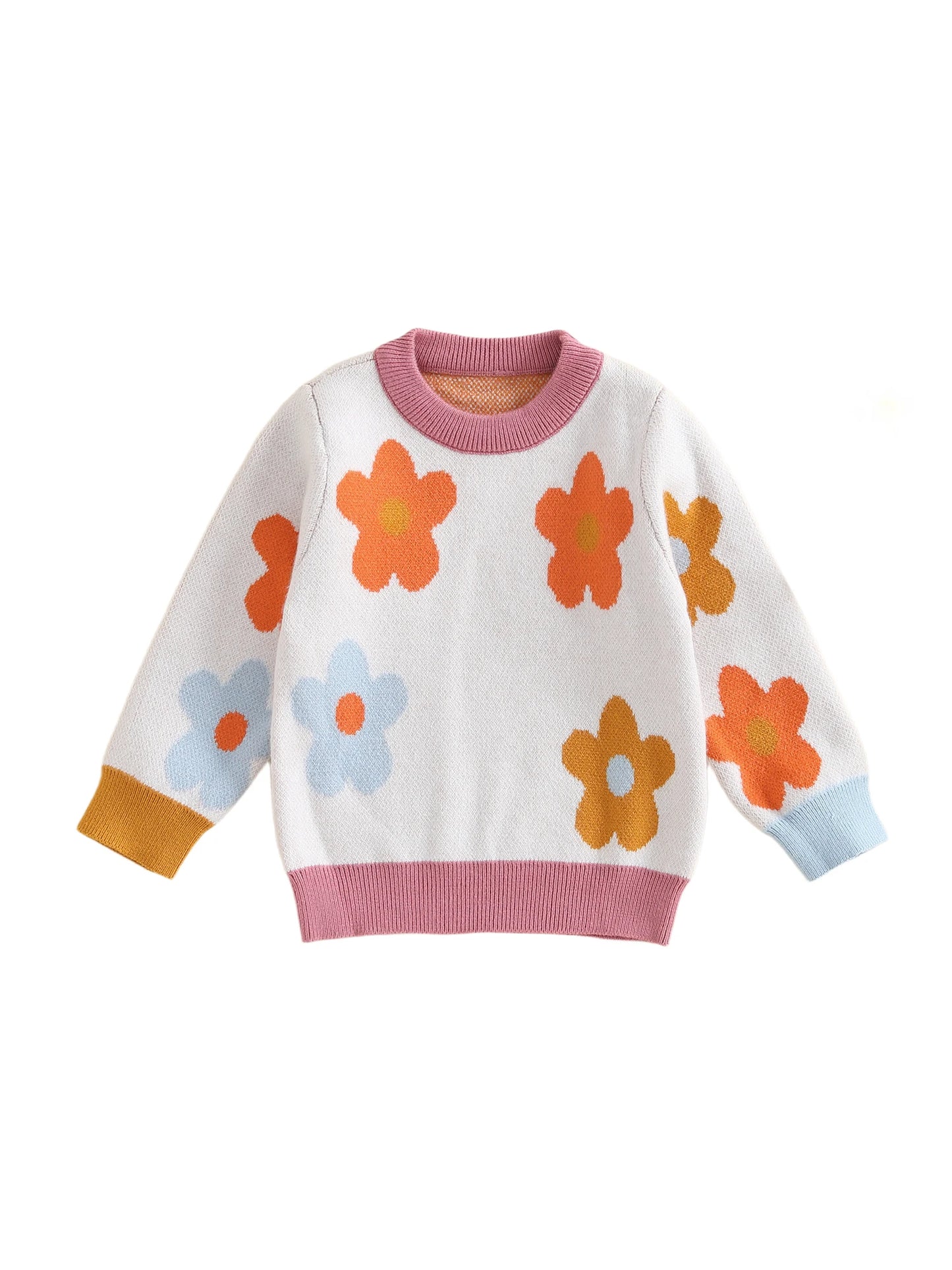 Adorable Infant Autumn Sweaters Stylish Ribbed Crew Neck Cable Knit Pullover Baby Girl Clothes Toddler Tops with Cute Patterns