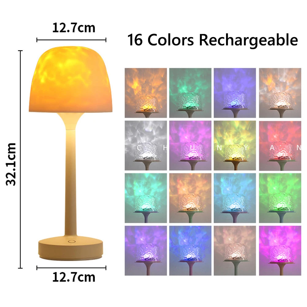 Water Ripple Lamp Rechargeable Night Light Table Lamp Ocean Wave Projector Lamp for Bedroom Cute Room Decor for Teen Girls