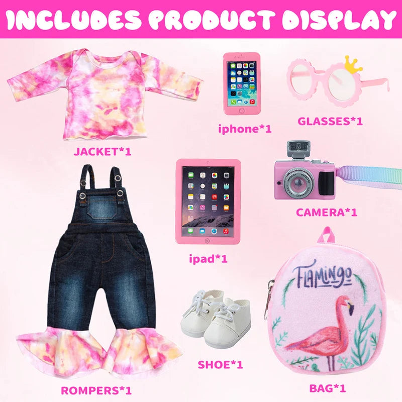16-18Inch Doll Clothes Jeans jumpsuit for American Girl Doll Camera Phone Accessories Fashion New Baby Born Suit Doll Girl Gift