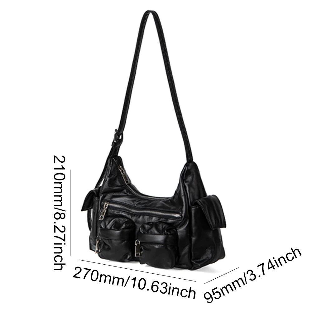 Women Retro Shoulder Bag Large Capacity Leather Tote Handbag Versatile Multi-Pocket Purse Top Handle Bag Girl Stylish Purse
