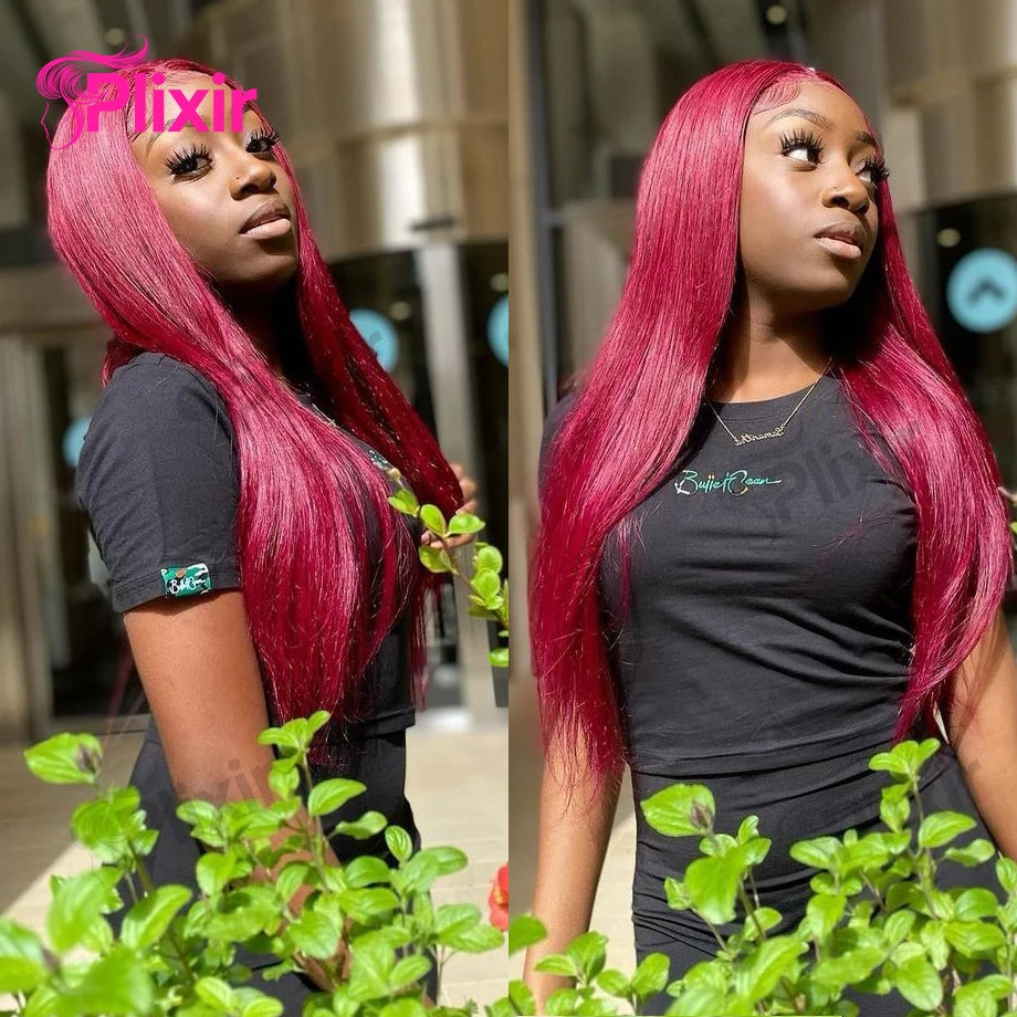 Burgundy 13x6 Hd Lace Frontal Human Hair Wig Red 99j Colored 13x4 Bone Straight Human Hair Wigs 30 Inch Brazilian Lace Front Wig
