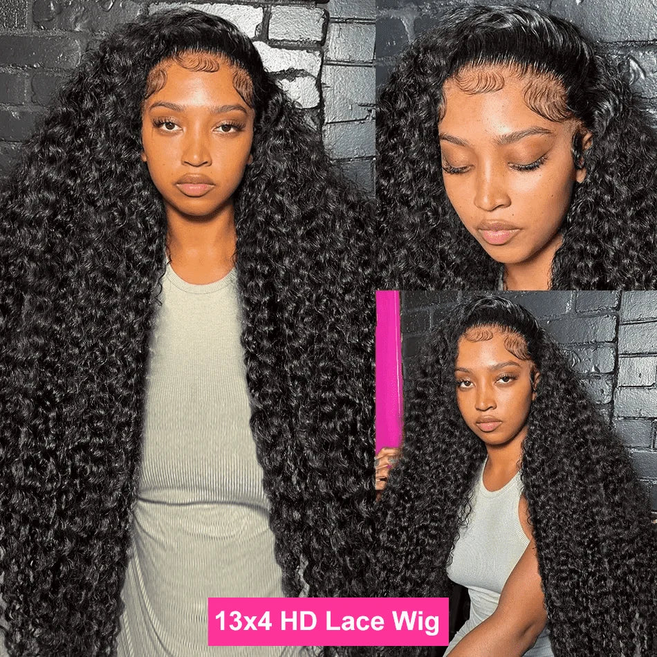 Brazilian 300 High Density Deep Wave 13x6 HD Lace Frontal Human Hair Wig Curly Water Wave Lace Frontal Wigs For Women CEXXY