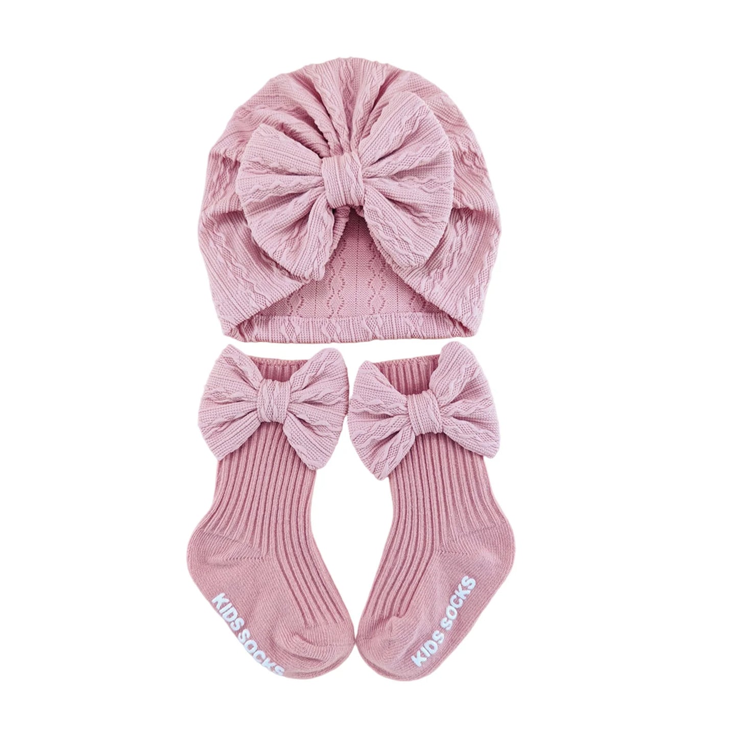 Baby Girl Turban Hat and Socks Set Infant Bow Hat Soft Cute Beanie Caps for Newborn Girls