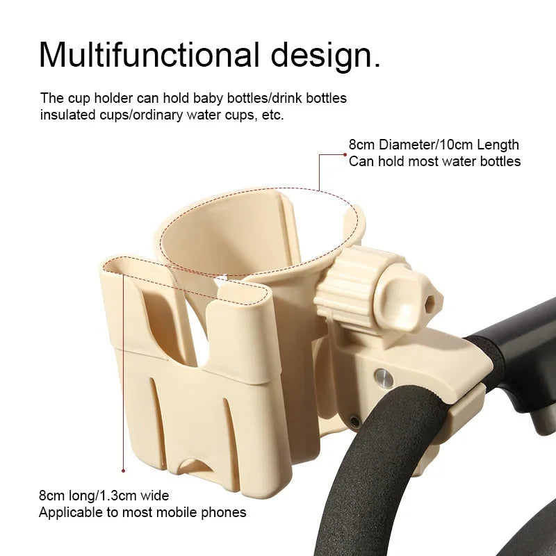 Baby Stroller Cup Holder 2-In-1 Bottle Drink Cup Phone Support 360 Rotate Adjustable Universal Pram Baby Strollers Accessories