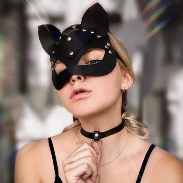 Half Face Cat Cosplay Mask Female Leather Mask Eye Cosplay Halloween Party Pu Half Face Mask Adult Game Supplies Adult Game