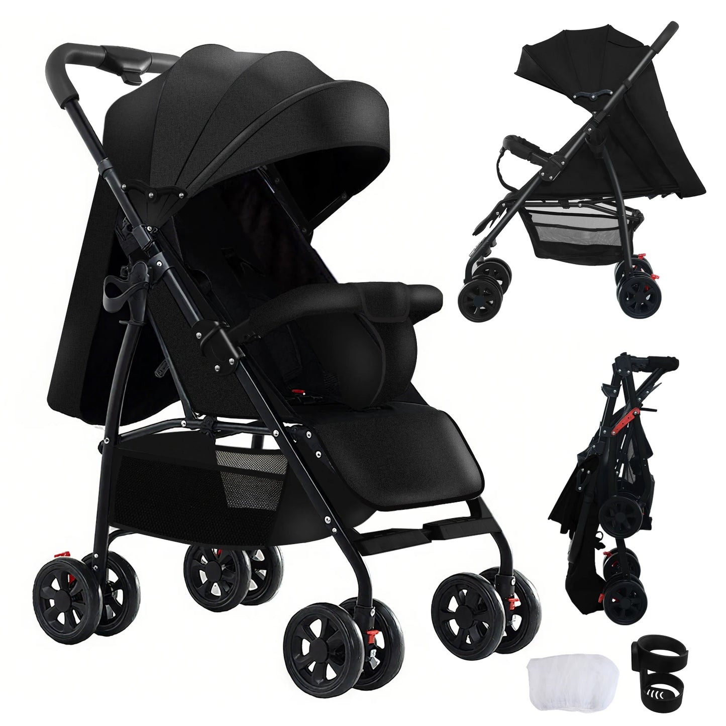 2 in 1 Baby Stroller Baby Carriage Lightweight Stroller Travel System Stroller One Hand Fold Stroller for Travel with Canopy
