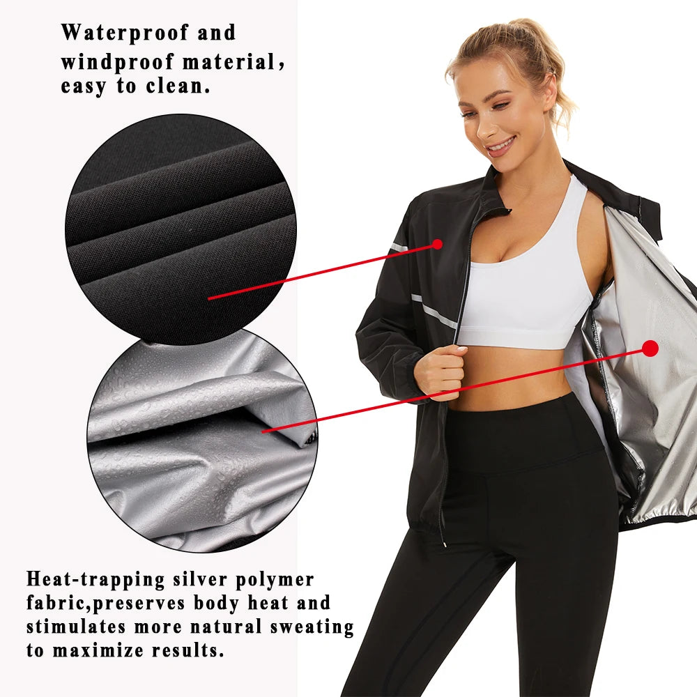 SEXYWG Sauna Jacket Women Gym Weight Loss Top Fitness Hot Sweat Jackets Thermal Slimming Sportwear Workout Training Body Shaper
