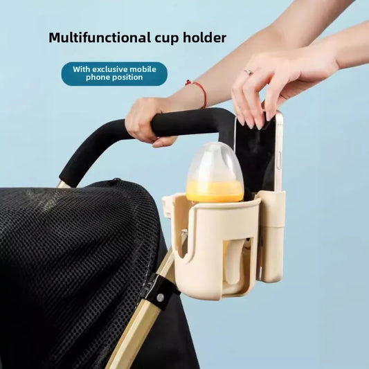 Anti-Slip 2 in 1 Universal Cup Holder for Bicycle and Stroller with Phone Stand Water Bottle Organizer Durable Plastic Design