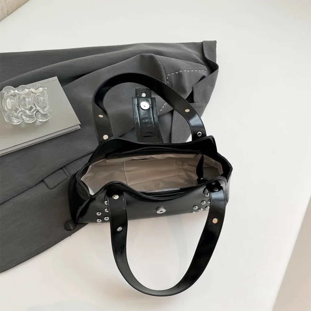 Shoulder Bag for Women Rivet Punk Underarm Bag PU Leather Studded Clutch Purse Trendy Hobo Purse for Work Travel Shopping