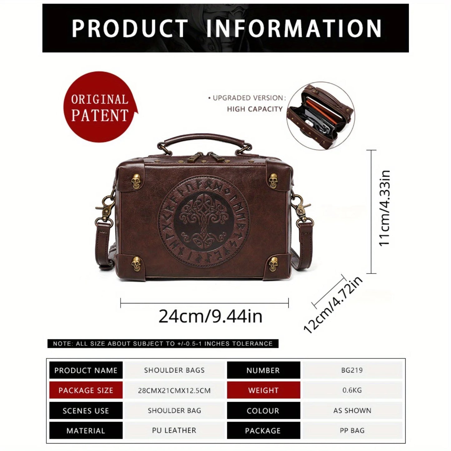 2025 New punk retro style women's shoulder bag, fashionable casual satchel bag clock bag, suitable for daily use