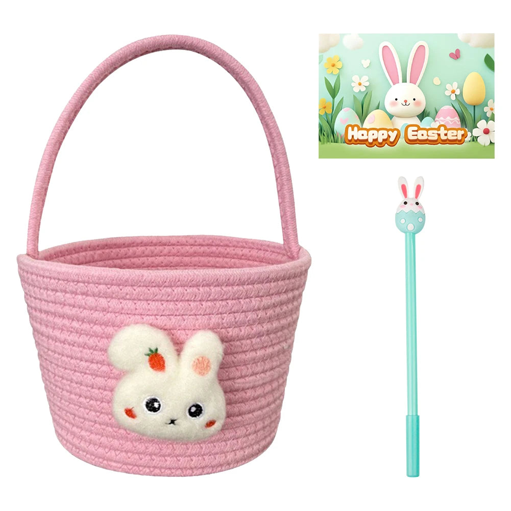 Easter Basket with Handle Bunny Gift Basket Easter Gift Storage Basket Cute Bunny Basket for Toddler Babies