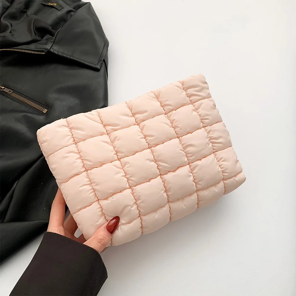 Quilted Cosmetic Bag Puffy Travel Makeup Pouch with Zipper Makeup Organizer Storage Bag Solid Color for Women and Girls